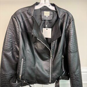 LUELLE, Size 3XL, Black leather jacket, long-sleeve, biker style